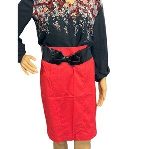 (6 for $25) Maurices Midi Red Pencil‎ Skirt with Bow Belt size 3/4